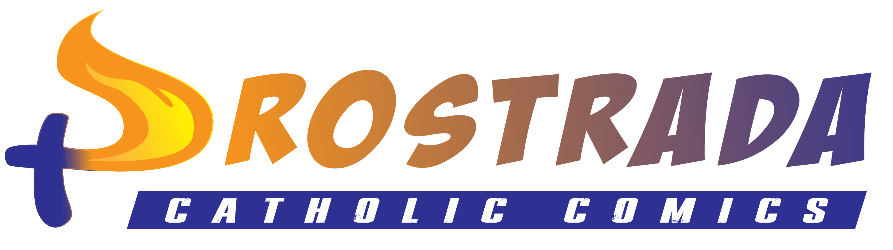 Catholic Comics logo with stylized flame cross