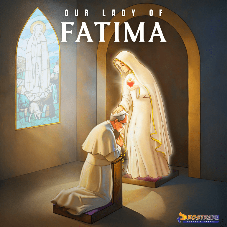 Priest praying to Our Lady of Fatima