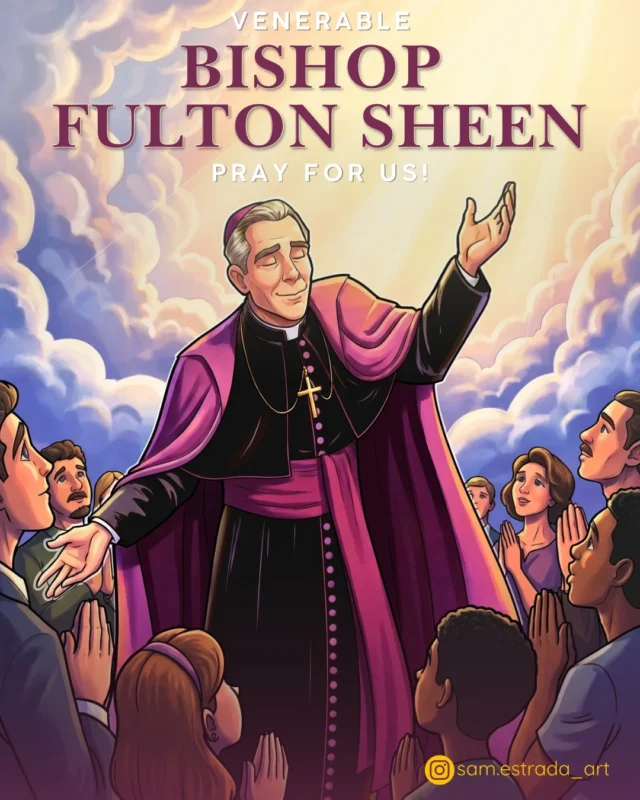 Bishop in prayer with followers