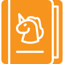 Orange book with unicorn design