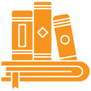 Stylized books on a shelf icon
