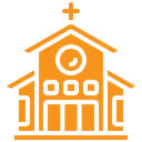 Church building icon in orange